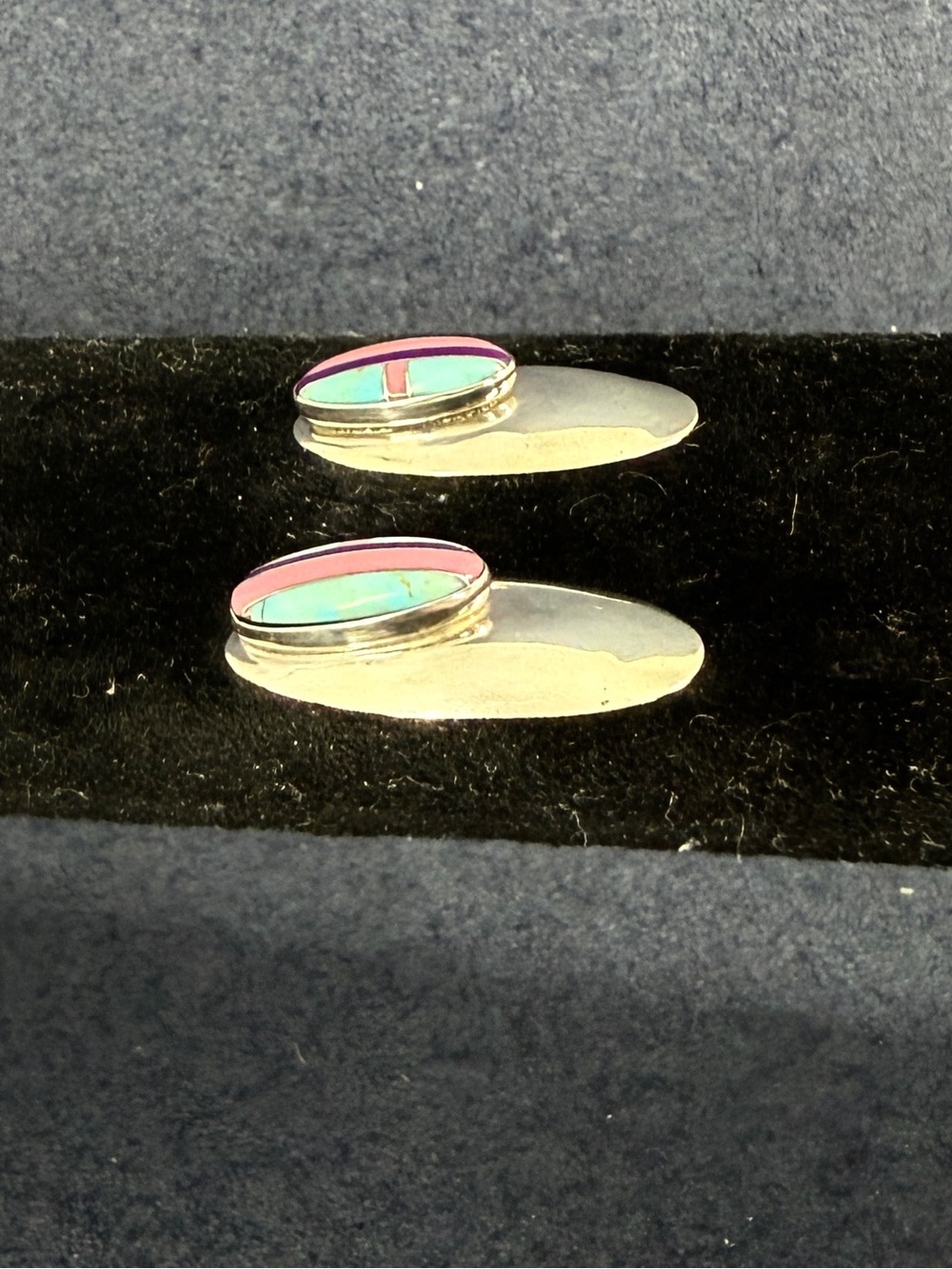 ELLA PETER Navajo Sterling Silver Turquoise Purple Spiny Oyster Post Earrings - Picture 6 of 11